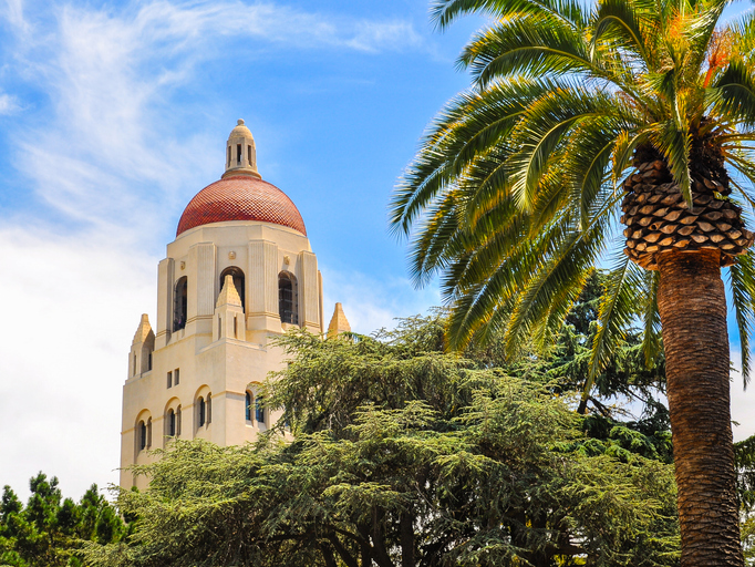 Palo Alto, CA, USA - June 28, 2015: Stanford University Hoover Tower. Completed in 1941, the 50th year of Stanford University's 50th anniversary, the tower was inspired by the cathedral tower in Salamanca, Spain.